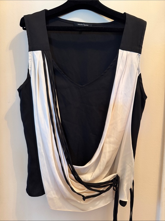Nanette Lepore Tops - New Nanette Lepore Black and Ivory Silk Draped Cowl Neck Sleeveless Top 10